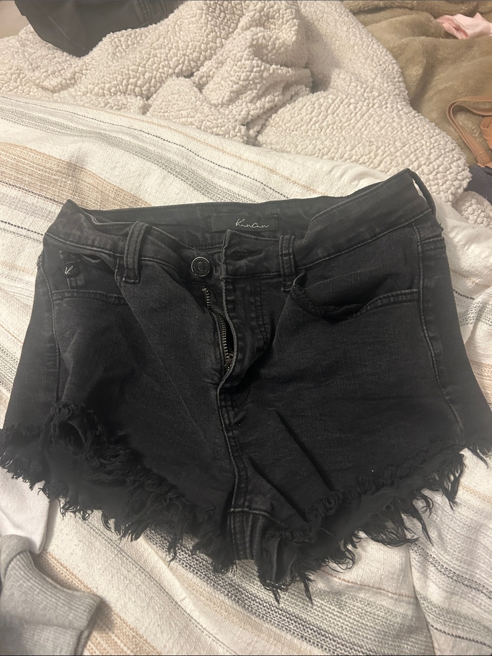 KanCan Black Frayed High-Rise Denim Shorts